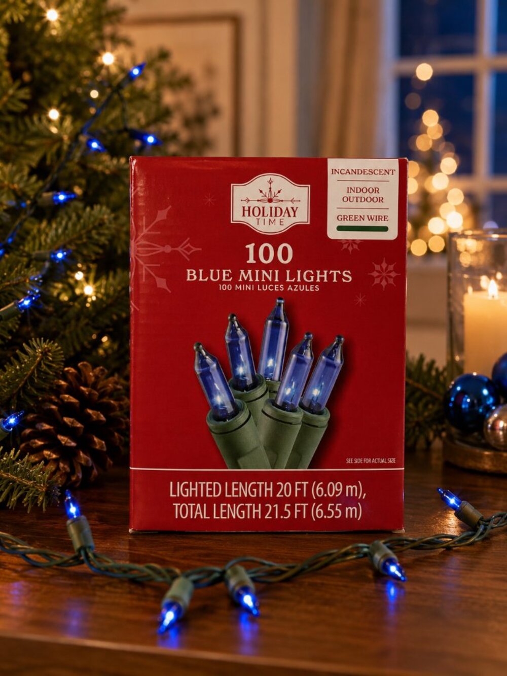 Holiday Time 100 Blue Mini Christmas Lights 20ft Indoor Outdoor Green Wire New